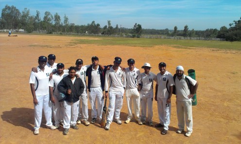 (L to R): Badri, Srikrishnan, Bhargav, Prithvik, Shoukath, Yugank (WK), Kaustubh (VC), Goutham (C), Jobin, Ananth, Jugpreeth